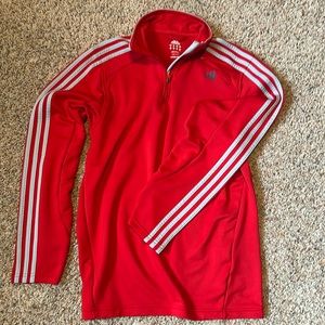 Adidas Red Quarter Zip Long Sleeve Athletic Tee Size Medium